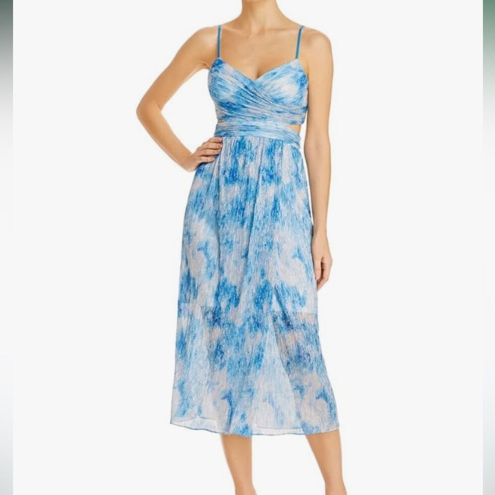 Aidan by Aidan Mattox Blue Pleated Cutout Dress